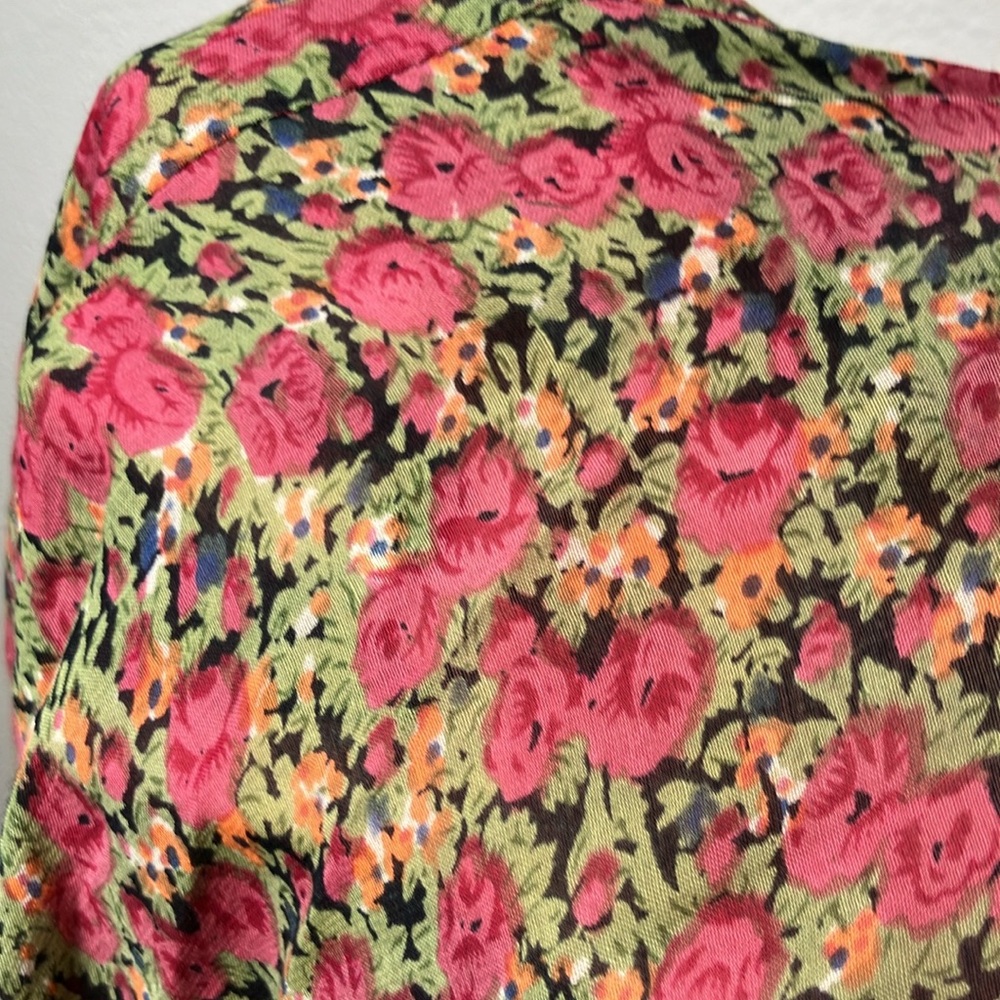 VINTAGE Papillon Maxi Flowy Dress Women's LARGE Black Multicolor Floral 54'' - Picture 7 of 8